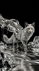 Obraz premium Fox made of liquid silver on black background