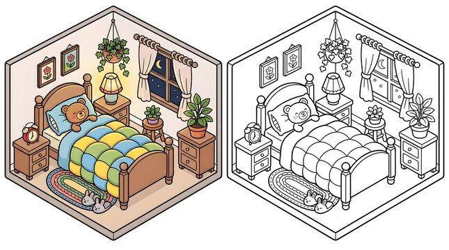 Cozy Bedroom Nighttime Interior Illustration