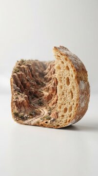 Canyon landscape inside a piece of crusty bread