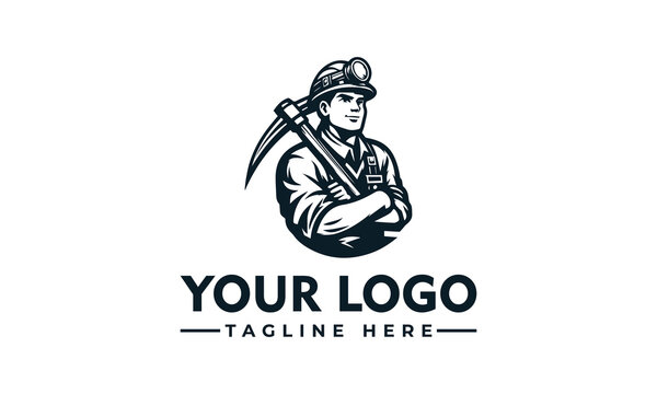 Professional Miner Mascot Logo Illustration Featuring A Skilled Worker Holding A Pickaxe For Mining Industry Branding And Corporate Identity