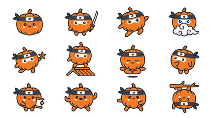 Obraz premium Stealthy ninja pumpkin characters with headbands.