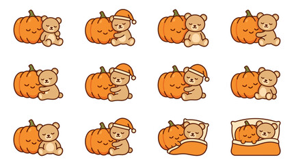 Obraz premium Teddy bear and pumpkin autumn character stickers.