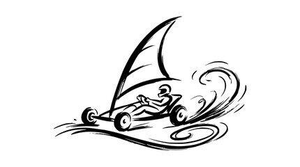 Simple blokarting land sailing illustration with wind effects. © bakooh
