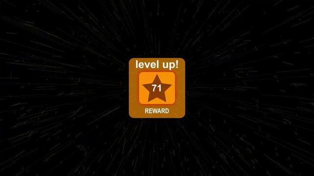 Level 71 Up Reward Achievement Notification Animation with Golden Star Badge, Game Progress UI, Success Pop Up, Mobile Gaming Interface, 4K Quality Video, Level Up Screen with, Level Up animation