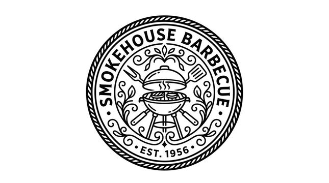 Vintage style round badge logo for Smokehouse Barbecue establishment.