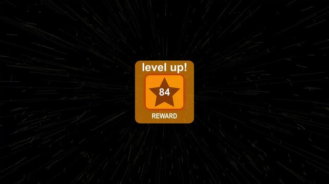 Level 84 Up Reward Achievement Notification Animation with Golden Star Badge, Game Progress UI, Success Pop Up, Mobile Gaming Interface, 4K Quality Video, Level Up Screen with, Level Up animation