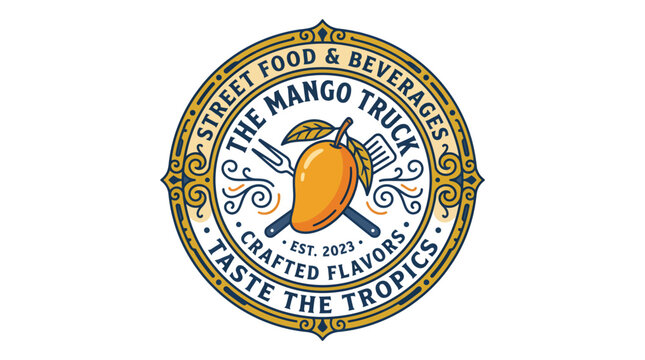 Vintage style logo for The Mango Truck street food and beverages business.
