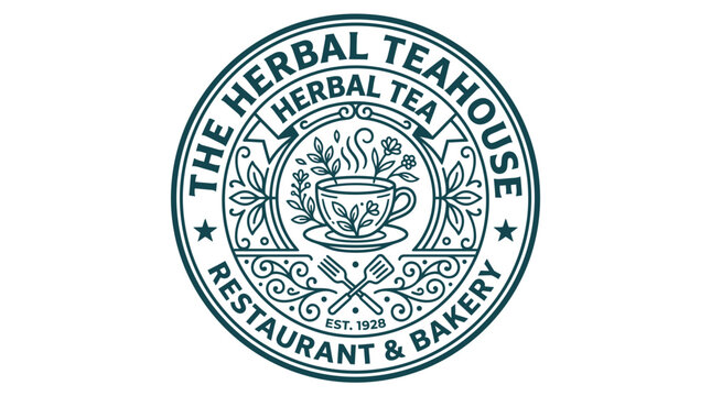 Vintage style logo for The Herbal Teahouse Restaurant and Bakery.