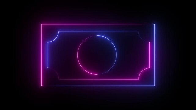 Glowing neon line bank note dollar icon isolated on black background. dollar banknote icon. stacked dollar bills representing finance, banking, savings, and economic wealth concept.4K VIDEO.