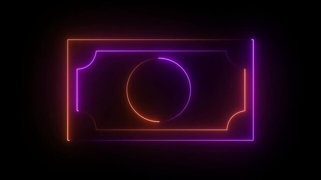 Glowing neon line bank note dollar icon isolated on black background. dollar banknote icon. stacked dollar bills representing finance, banking, savings, and economic wealth concept.4K VIDEO.