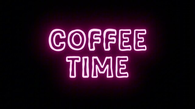 Vivid Pink Neon Callout 'COFFEE TIME' Seamless Loop on Transparent Alpha Channel, Great for Cafes and Coffee Shop Promos