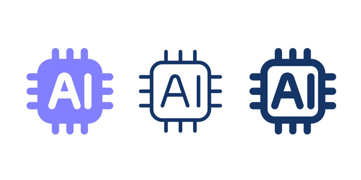 Ai chip icon line vector. Artificial intelligence processor icon vector.