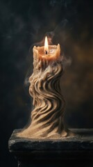 Fototapeta premium Lit candle with sculpted wax base and smoke