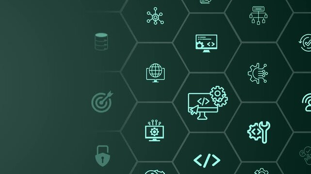 API Application Programming Interface concept on the colorful background. Motion graphics of  API Software development tool. Animation of 4k video. 