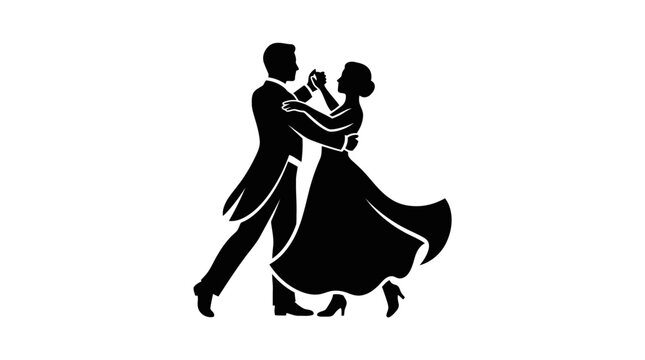 Ballroom dancing couple silhouette in formal wear.