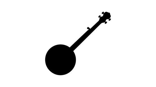 Black banjo silhouette isolated on white background