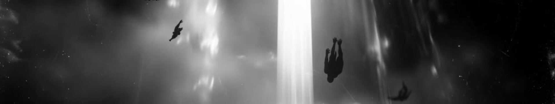 Dark Monochrome Biblical Scene of Fallen Angel Silhouette in Dramatic Light, widescreen looped animation