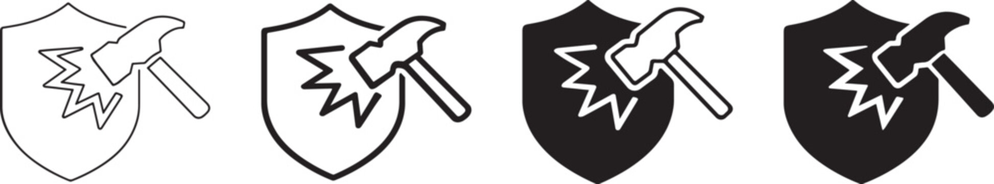 Shield Durability Impact Test Icon Set.
