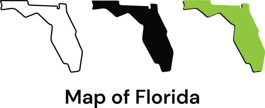 Florida map silhouette icons. Simple state outline shapes for graphic design projects.