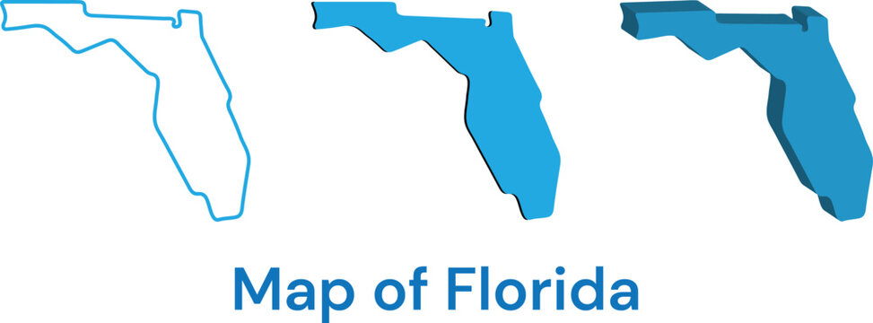 Florida state map outline and 3D icons. Vector geographic shapes for travel and business.