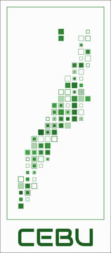 Cebu digital style map. Large square dots on white background. Dotted shape of the island. Cebu map and title. Modern vector illustration.