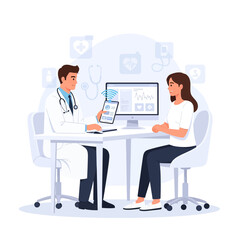 Fototapeta premium Doctor And Patient Discussing Health Information On A Digital Screen