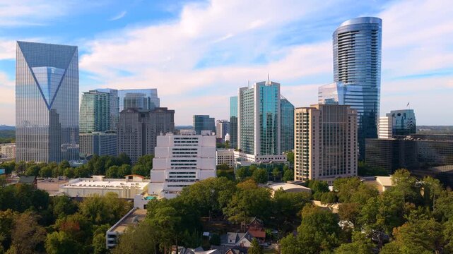 American Atlanta city Buckhead uptown with modern buildings in business financial district. USA urban development concept.