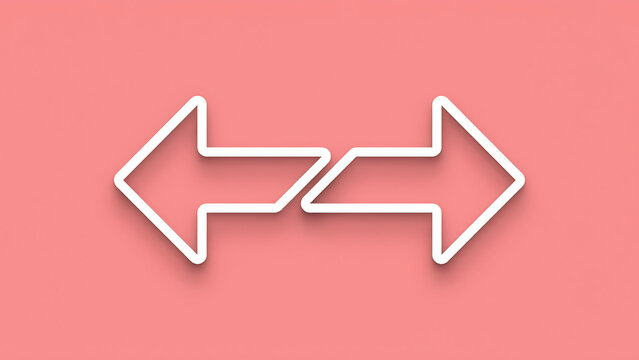 Two white opposing arrows pointing left and right on a coral pink background