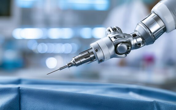Advanced Robotic Arm Precision Tool Performing Delicate Procedure in Futuristic Medical Operating Room