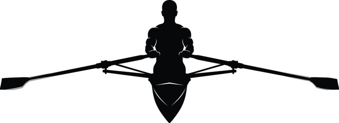 Professional black silhouette of a male rower in a single scull boat facing forward on white © Prince7011