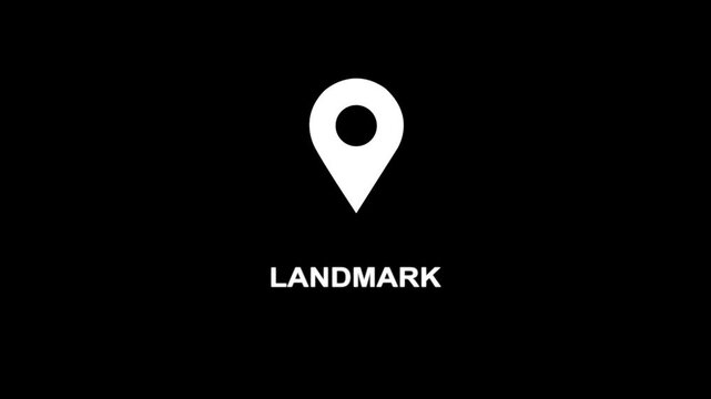 White location pin icon with the word LANDMARK on a black background map marker navigation