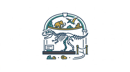 Dinosaur Skeleton Display in Museum Exhibit Illustration. © Ridwan