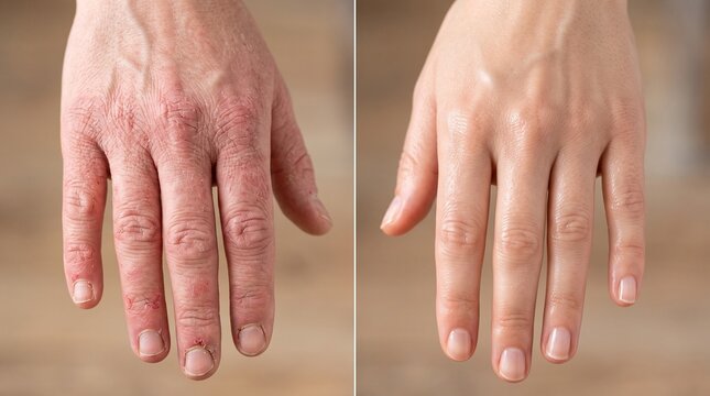 Before and after winter chapped hands 