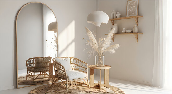 A pixelated image of a room with a chair and a table