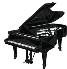 Elegant black grand piano vector illustration, classic musical instrument with open lid, luxury concert piano graphic for music events and posters