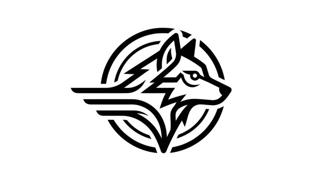 Minimalist black and white wolf head logo icon design.