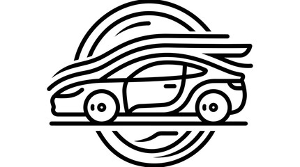Obraz premium Minimalist outline icon of a sports car with motion lines in a circular frame.