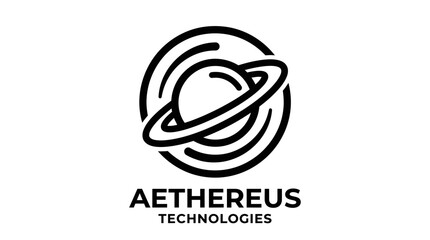 Naklejka premium Minimalist planet logo design for Aethereus Technologies brand identity.