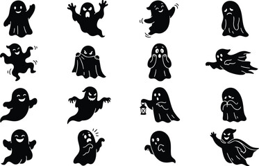 Obraz premium Set of cute black ghost silhouettes for halloween