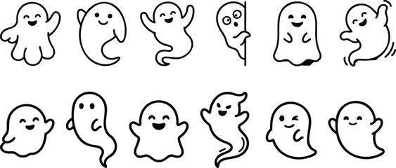 Fototapeta premium Cute hand drawn ghost characters collection for halloween