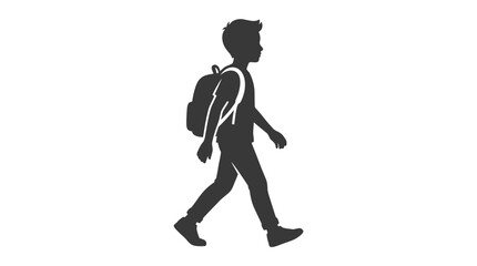 Obraz premium Silhouette of a young boy walking with a backpack.
