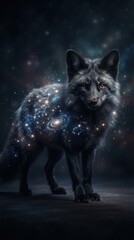 Fototapeta premium Cosmic black fox with starry galaxy fur