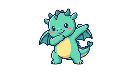 Fototapeta premium Cute cartoon green dragon character doing the dab pose.