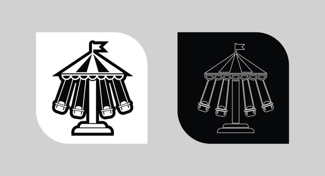 Carousel swing ride icon set with carousel carnival amusement entertainment attraction festival fairground recreation