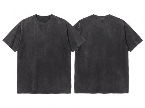 Blank Charcoal Grey Acid Wash Oversized T-Shirt Mockup Front and Back View Isolated on White Background