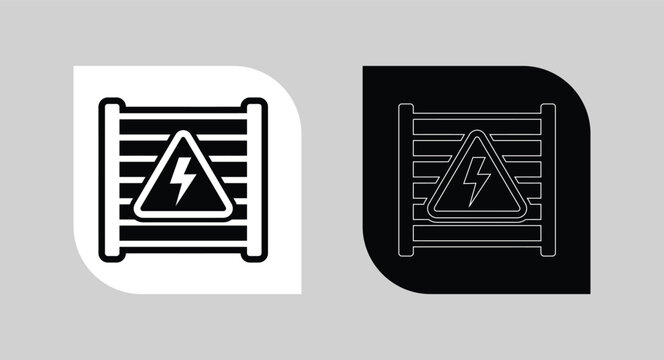 High voltage danger warning sign icon with electricity electrical industrial electric lightning triangular interface