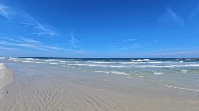 Cinematic Camera Movement Along Atlantic Beach At Huguenot Memorial Park Jacksonville Florida In 4K
