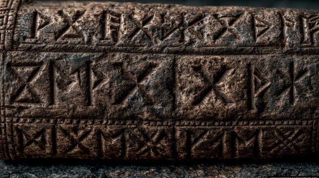 Ancient Wooden Carved Symbols Texture