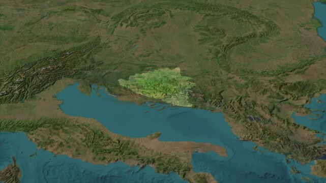  Zooming From World Map To Bosnia and Herzegovina, High Tech Colorful Map Animation