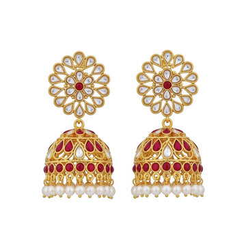 Traditional gold jhumka earrings with floral design